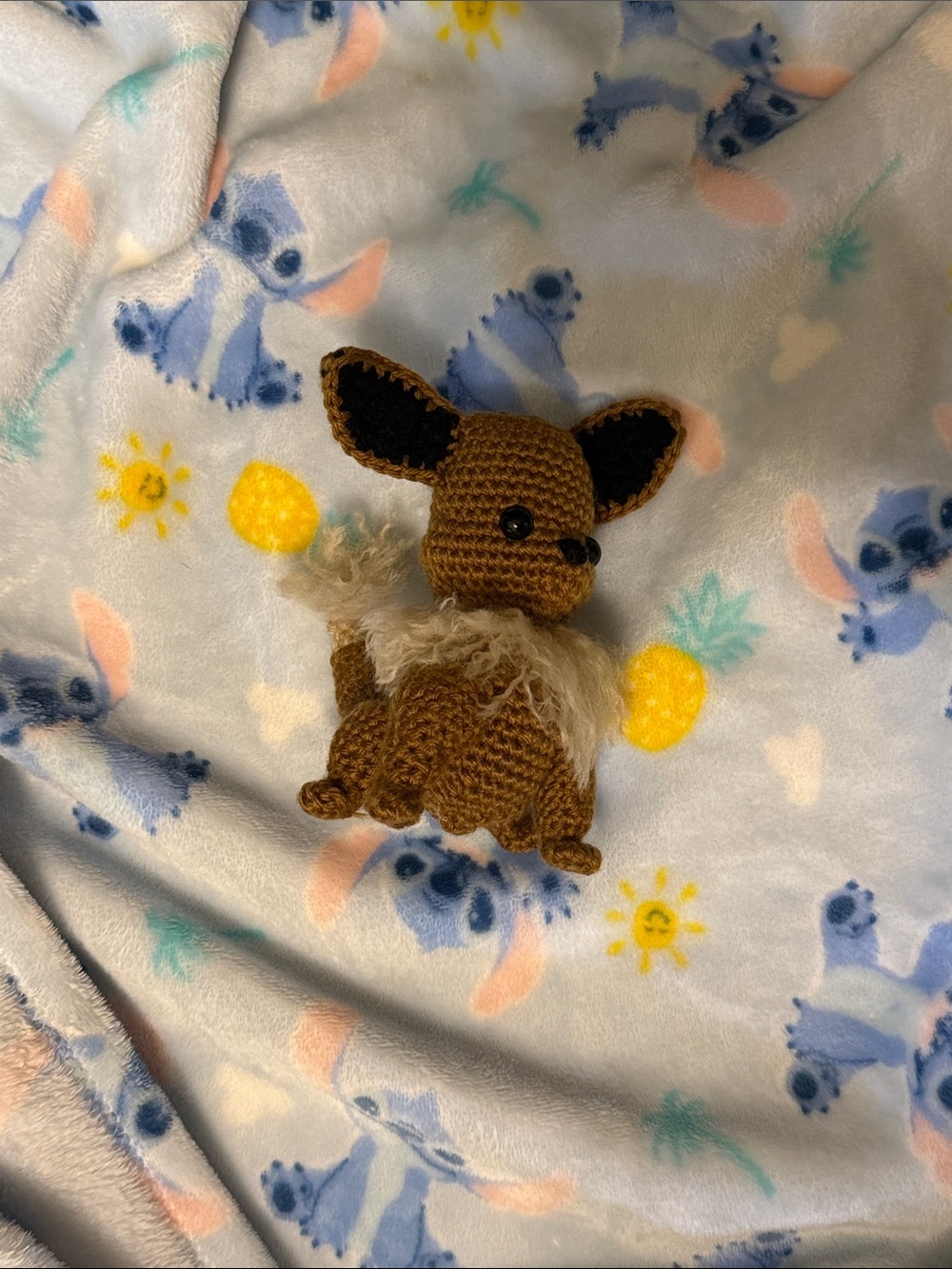 Handmade Brown Eevee-Style Plush Toy with Fluffy Collar